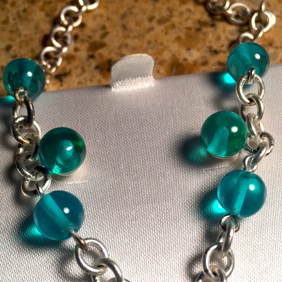 Nine West NEW box Teal green blue inlaid earring necklace Silvertone gift set - Picture 12 of 17